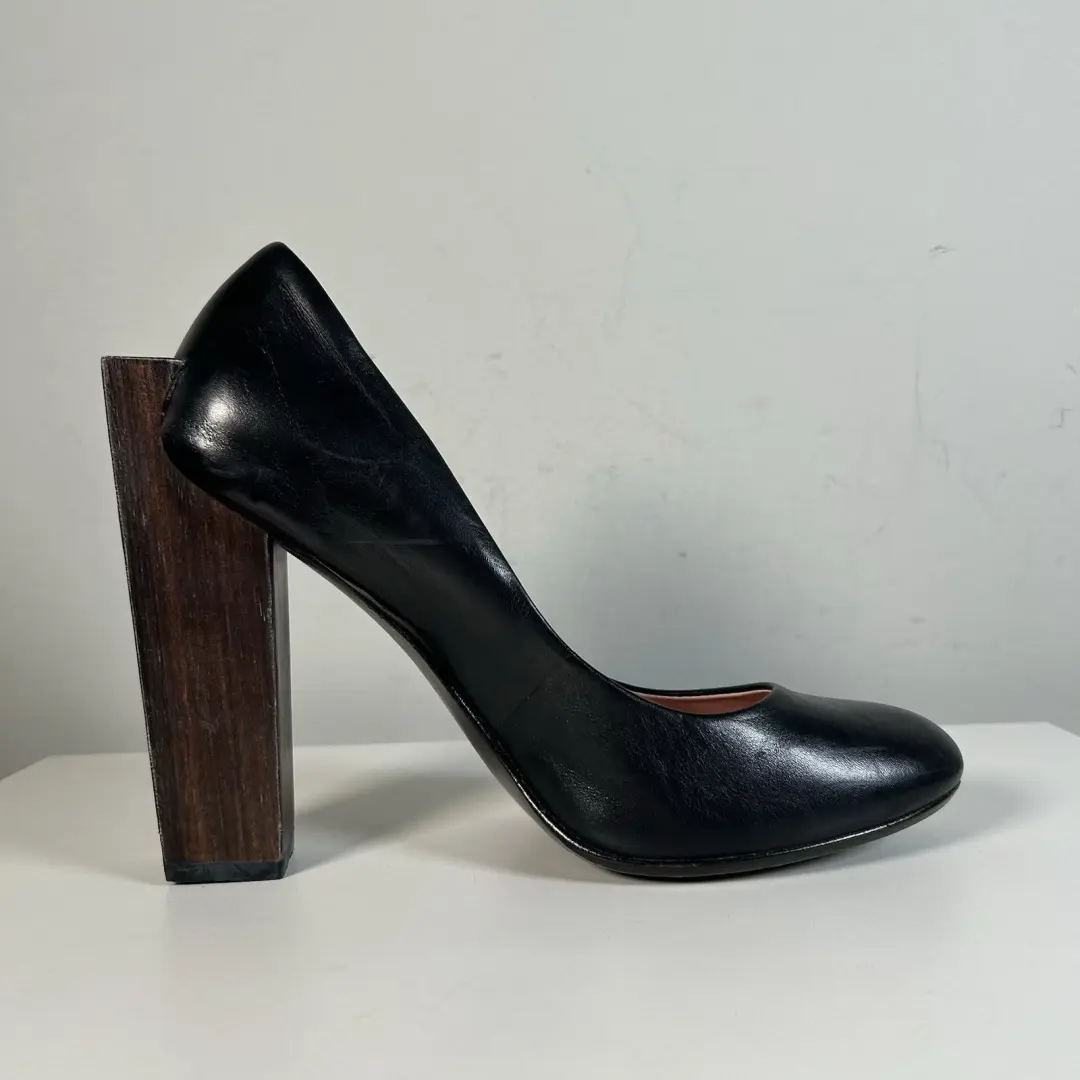 United Nude 黑色皮革木块高泵建筑高跟鞋女式 38 码-