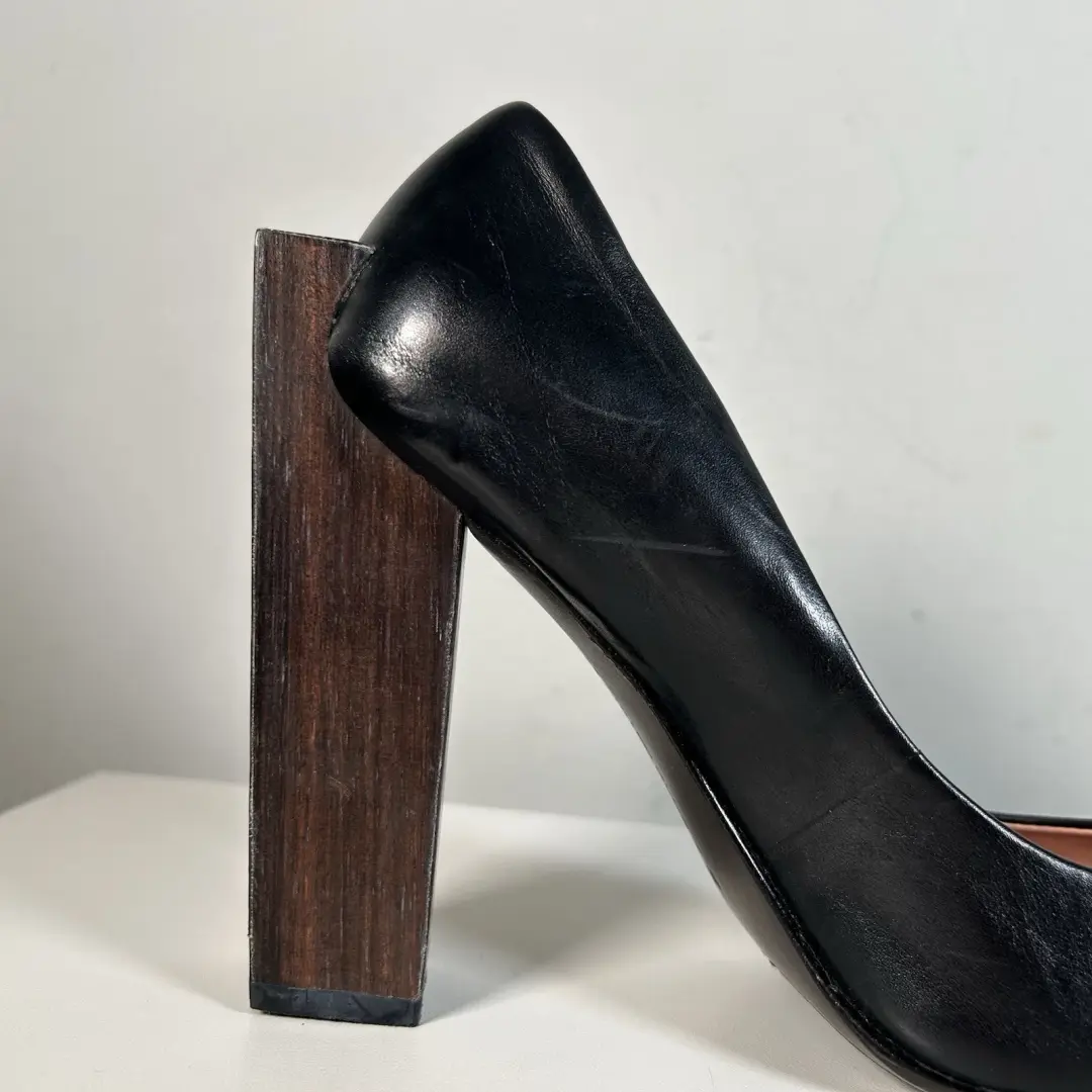 United Nude 黑色皮革木块高泵建筑高跟鞋女式 38 码-