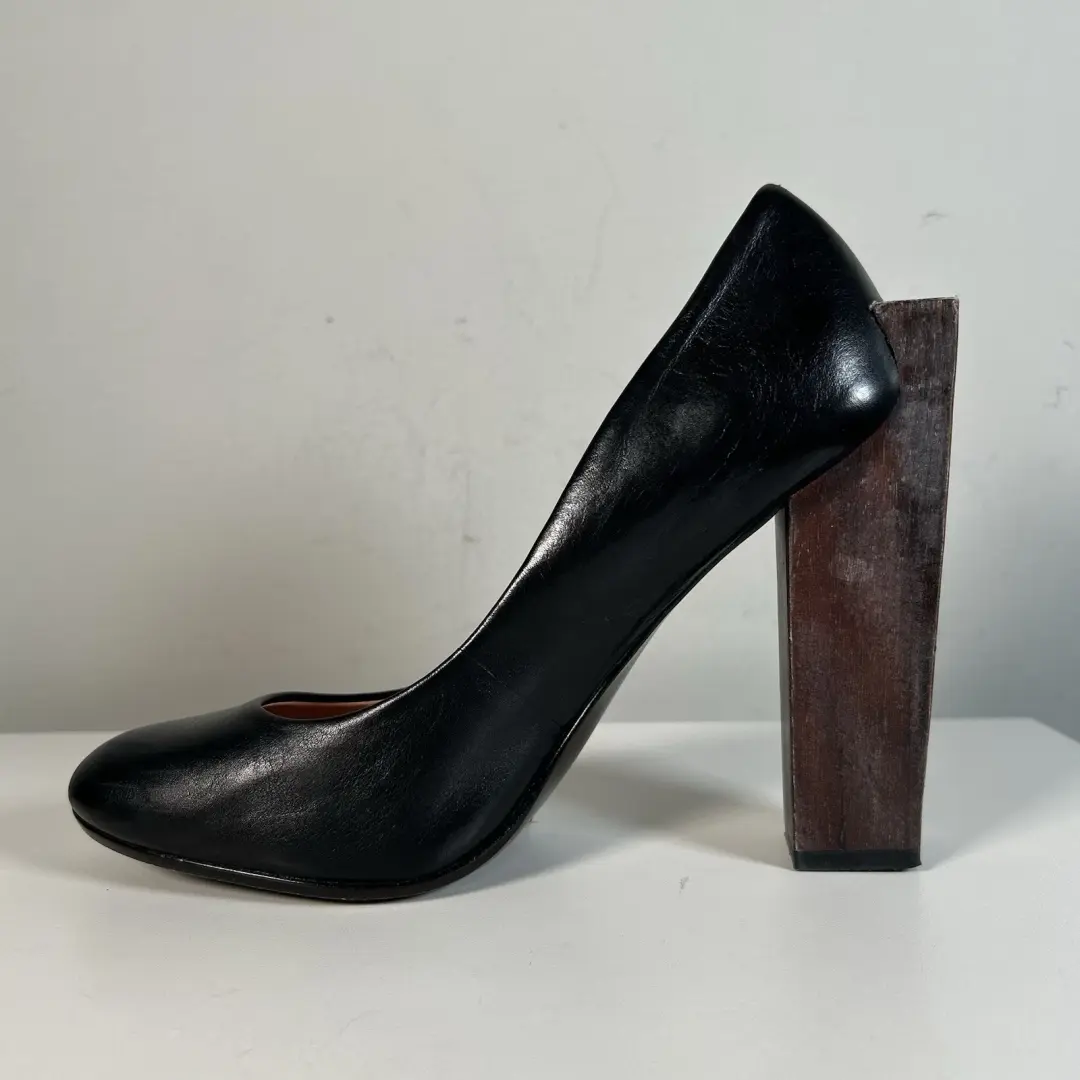 United Nude 黑色皮革木块高泵建筑高跟鞋女式 38 码-