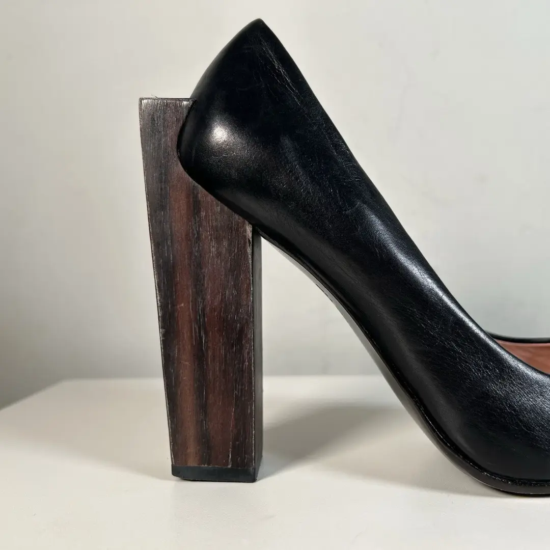 United Nude 黑色皮革木块高泵建筑高跟鞋女式 38 码-