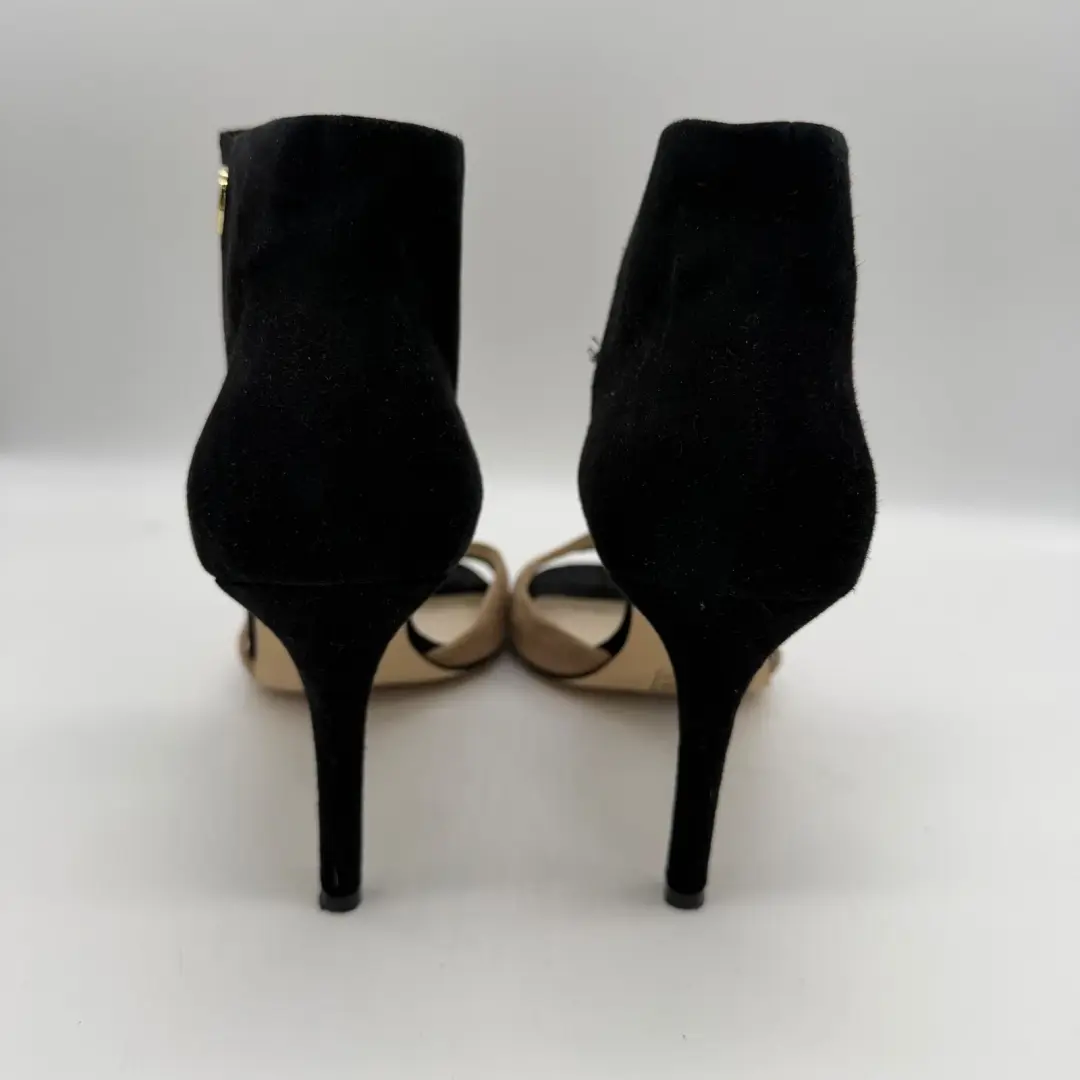 Michael Kors Sivian 黑色棕褐色麂皮绒踝带 d'Orsay 靴子高跟鞋女式 9.5M-