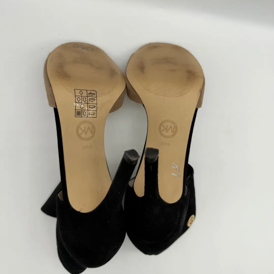 Michael Kors Sivian 黑色棕褐色麂皮绒踝带 d'Orsay 靴子高跟鞋女式 9.5M-