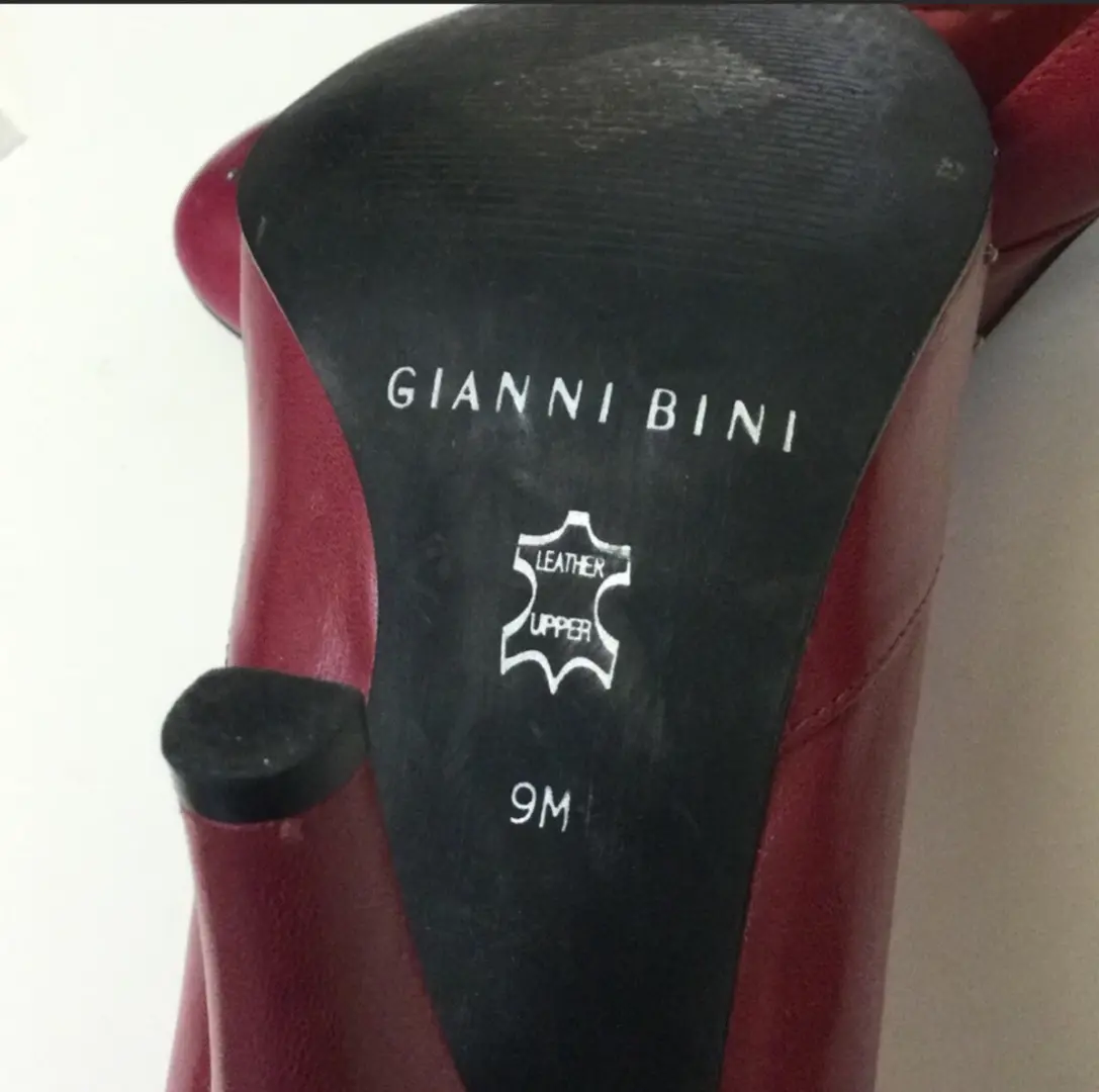 GIANNI BINI 红色皮革火焰镂空玫瑰粉红色高跟鞋 9 码二手状况完好-