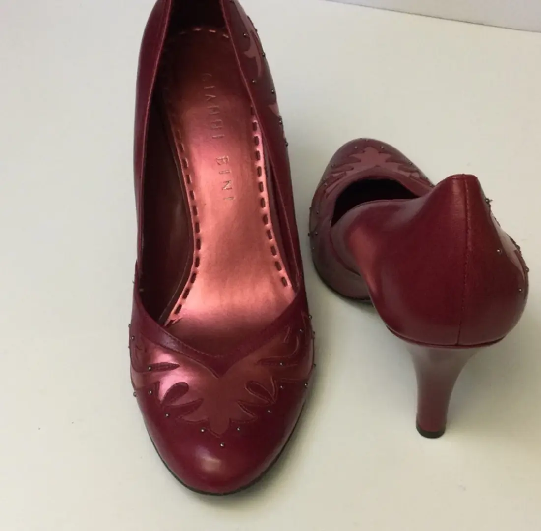 GIANNI BINI 红色皮革火焰镂空玫瑰粉红色高跟鞋 9 码二手状况完好-