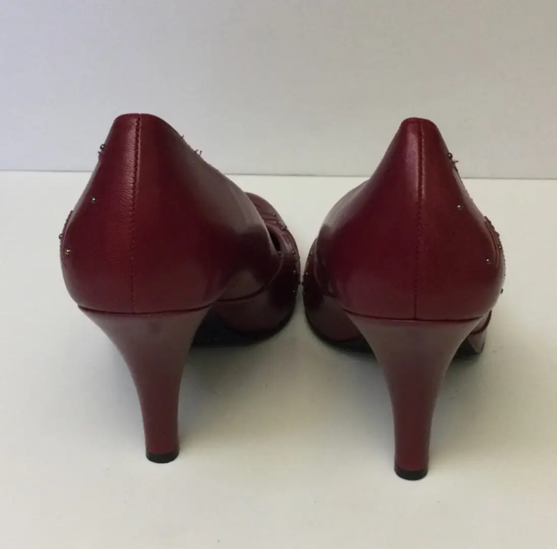 GIANNI BINI 红色皮革火焰镂空玫瑰粉红色高跟鞋 9 码二手状况完好-
