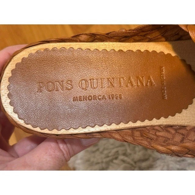 Pons Quintana 编织皮革斗篷骡子尺寸 40 干邑木楔西班牙制造-