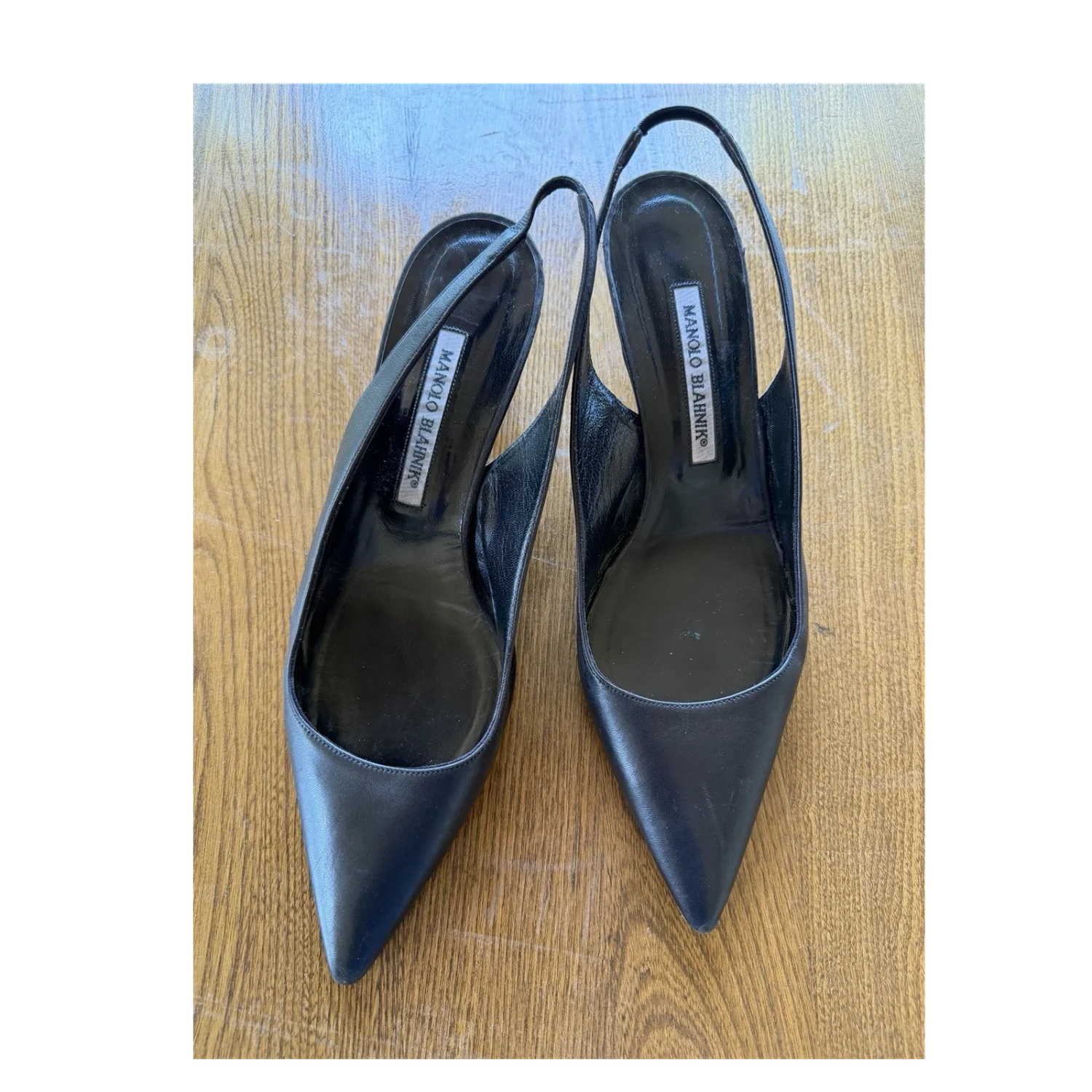 复古 Manolo Blahnik 黑色皮革露背小猫高跟鞋 39.5 码意大利-