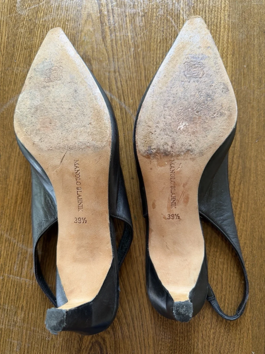 复古 Manolo Blahnik 黑色皮革露背小猫高跟鞋 39.5 码意大利-
