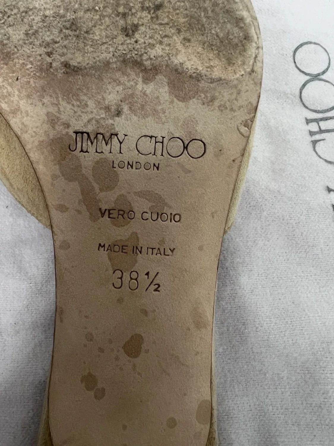 Jimmy Choo 米色 Pom 绒面革裸跟穆勒鞋 38.5 二手-