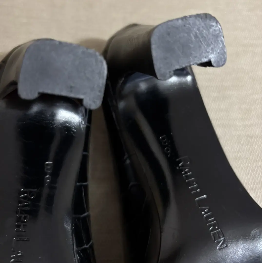 Ralph Lauren 女式皮革浅口鞋 6B 3 英寸高跟鞋完美鳄鱼皮 -
