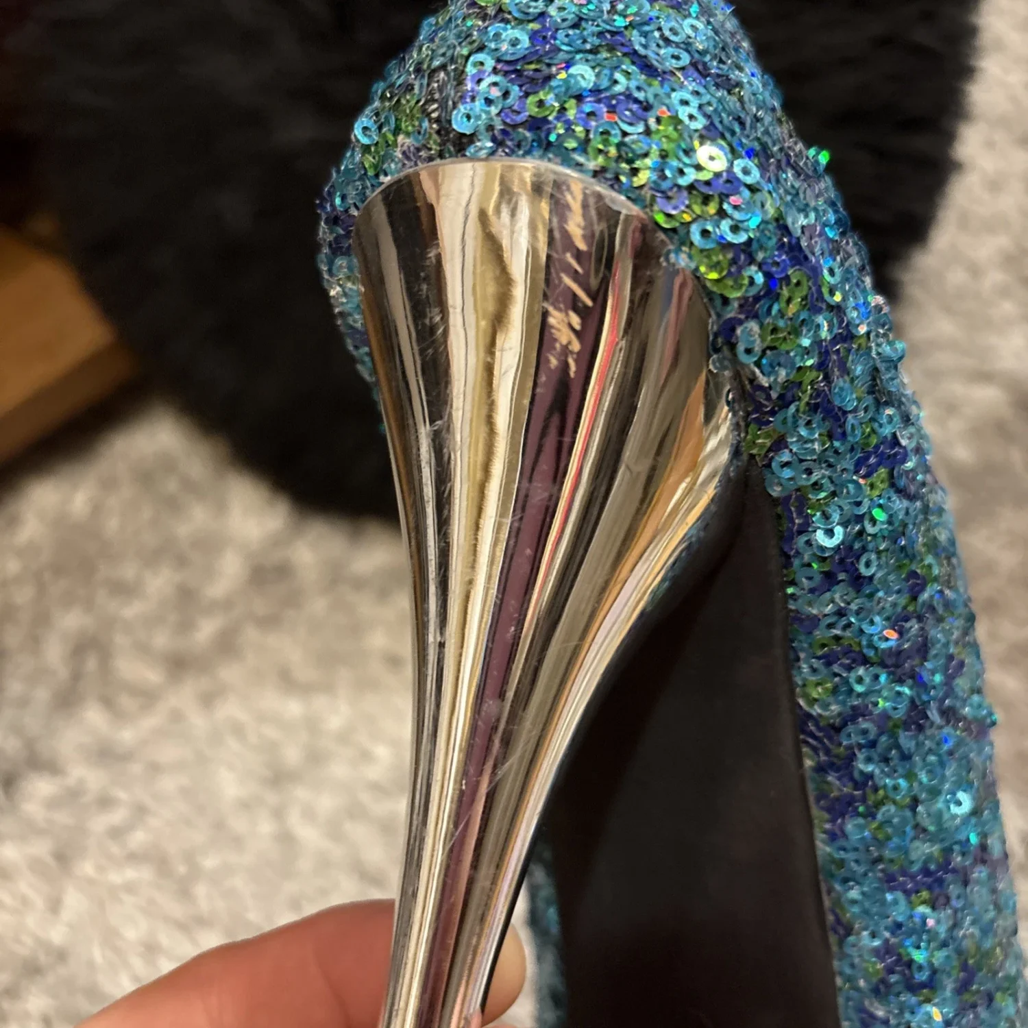 DEB SHOPS 女式 7.5 细高跟鞋露趾绿松石紫色亮片 - 免费送货!-