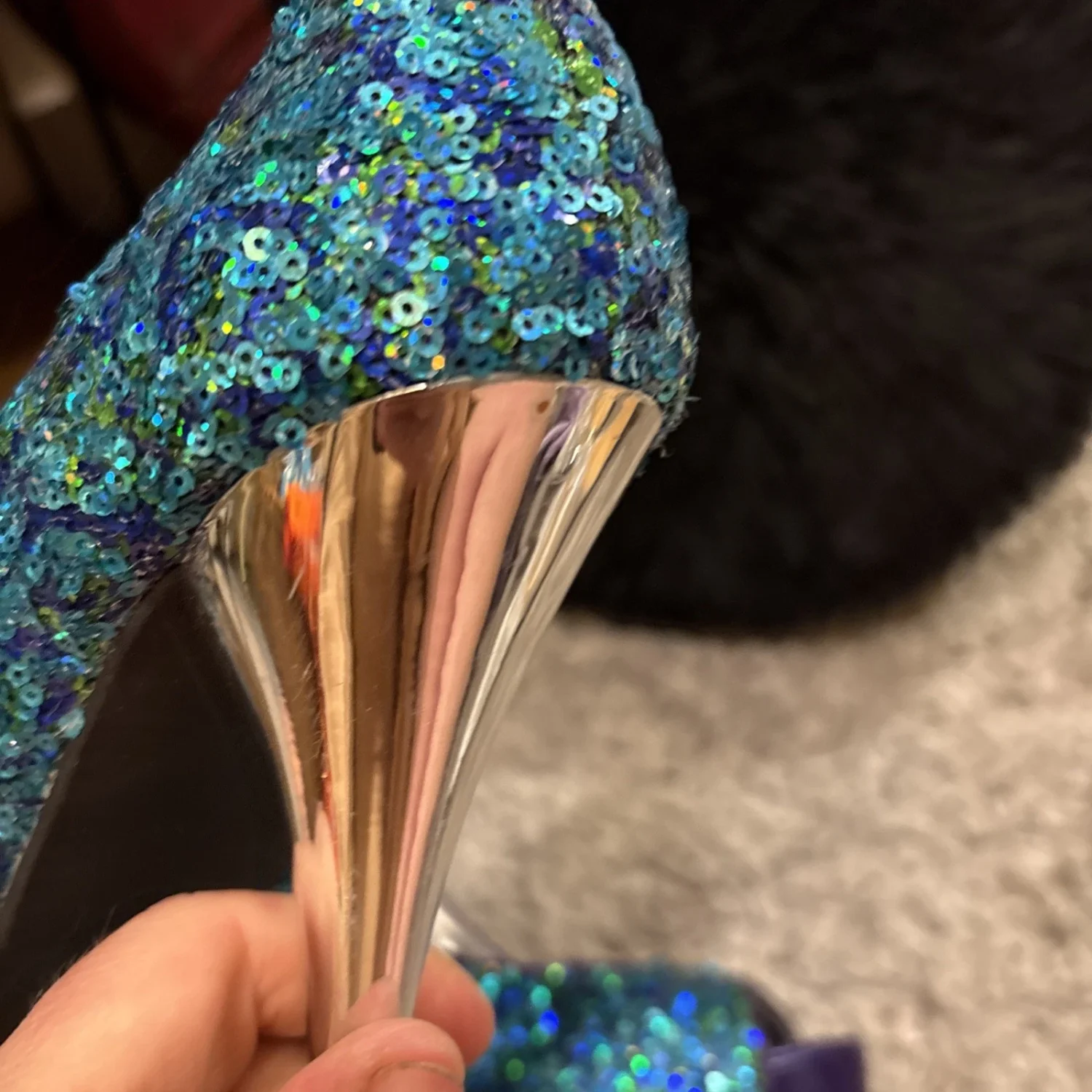 DEB SHOPS 女式 7.5 细高跟鞋露趾绿松石紫色亮片 - 免费送货!-