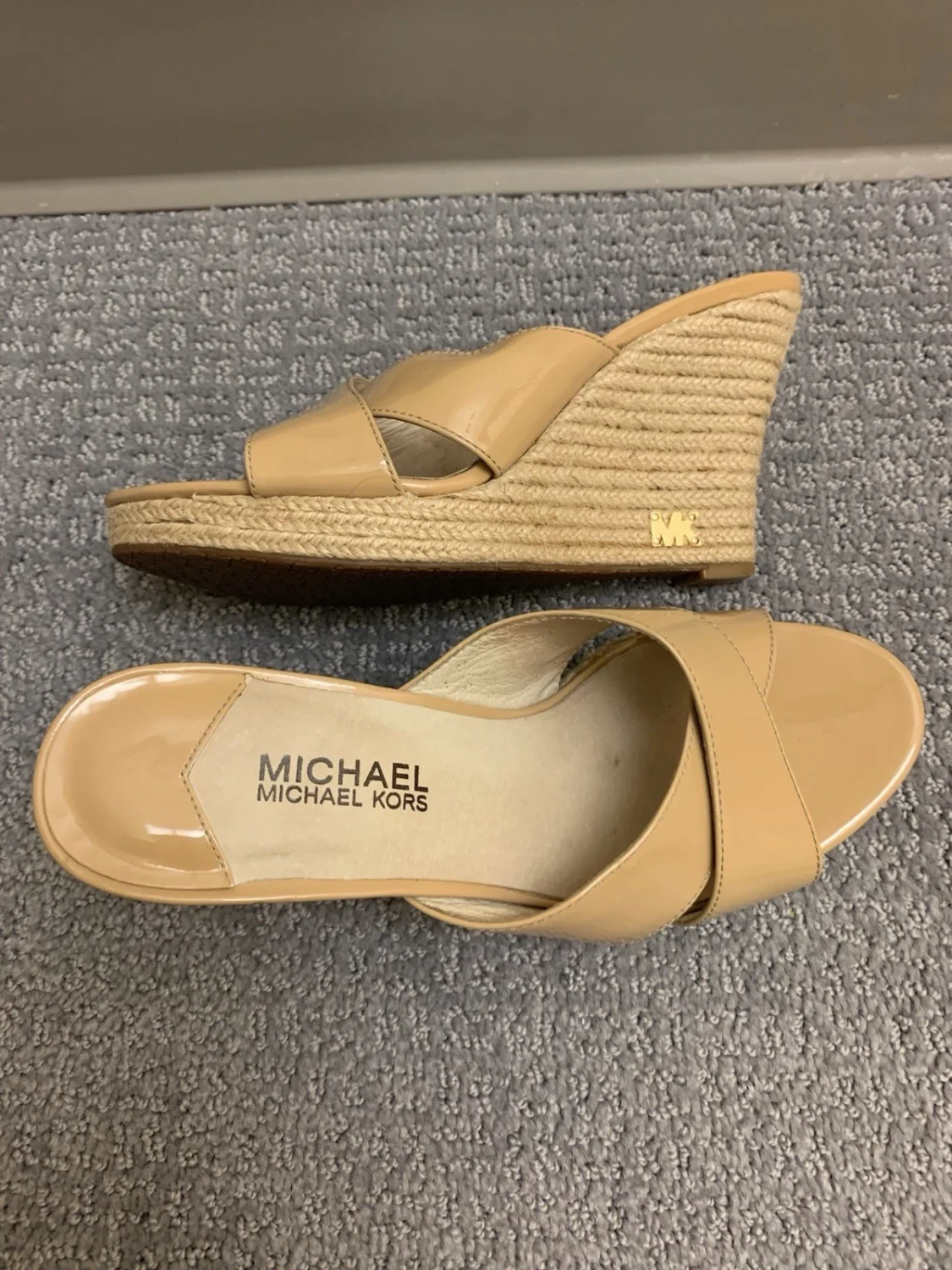 Michael Kors Espadrille 坡跟凉鞋 米色 一脚蹬 绑带 标志 女式 US 8 波西米亚-