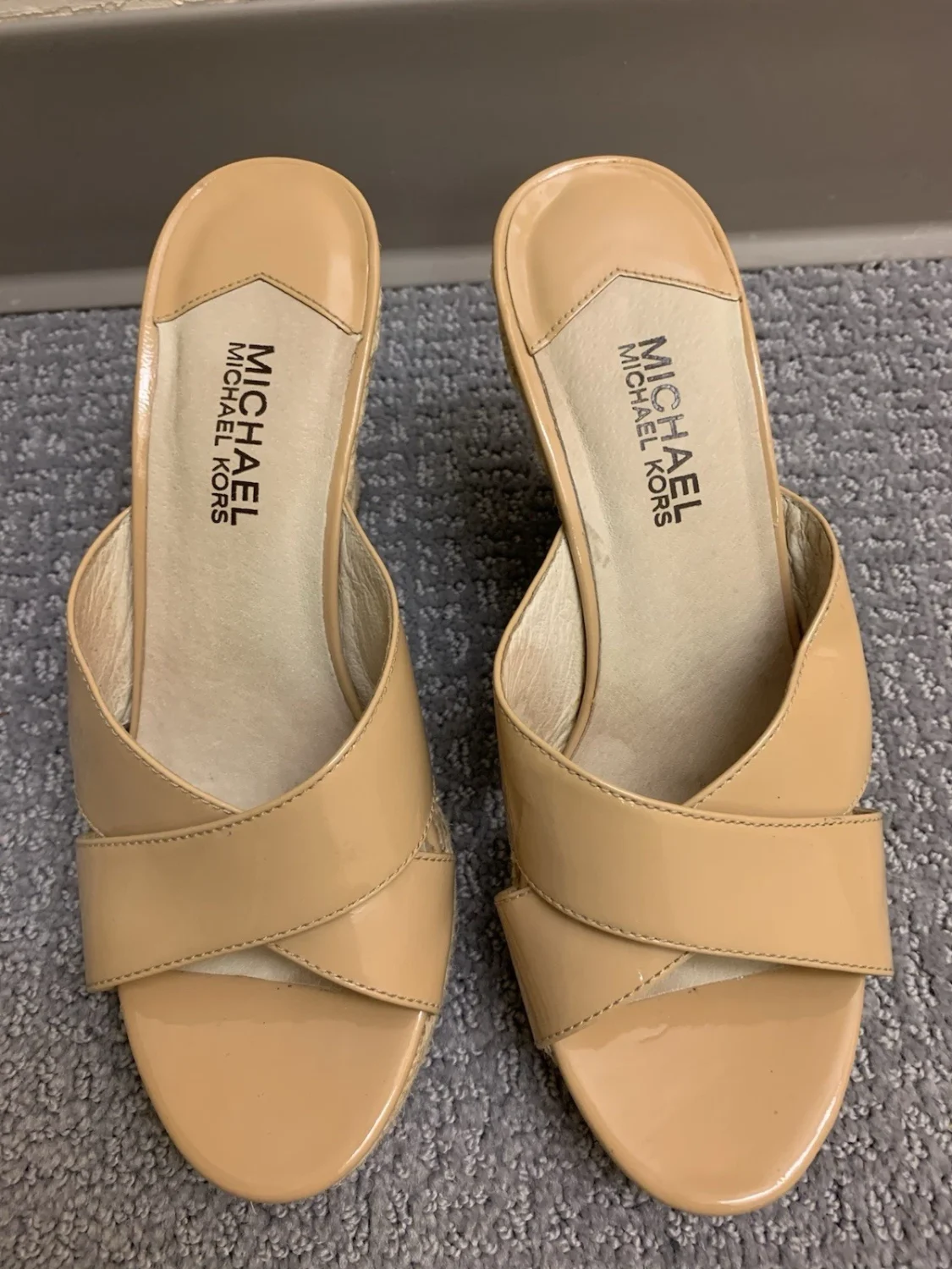 Michael Kors Espadrille 坡跟凉鞋 米色 一脚蹬 绑带 标志 女式 US 8 波西米亚-
