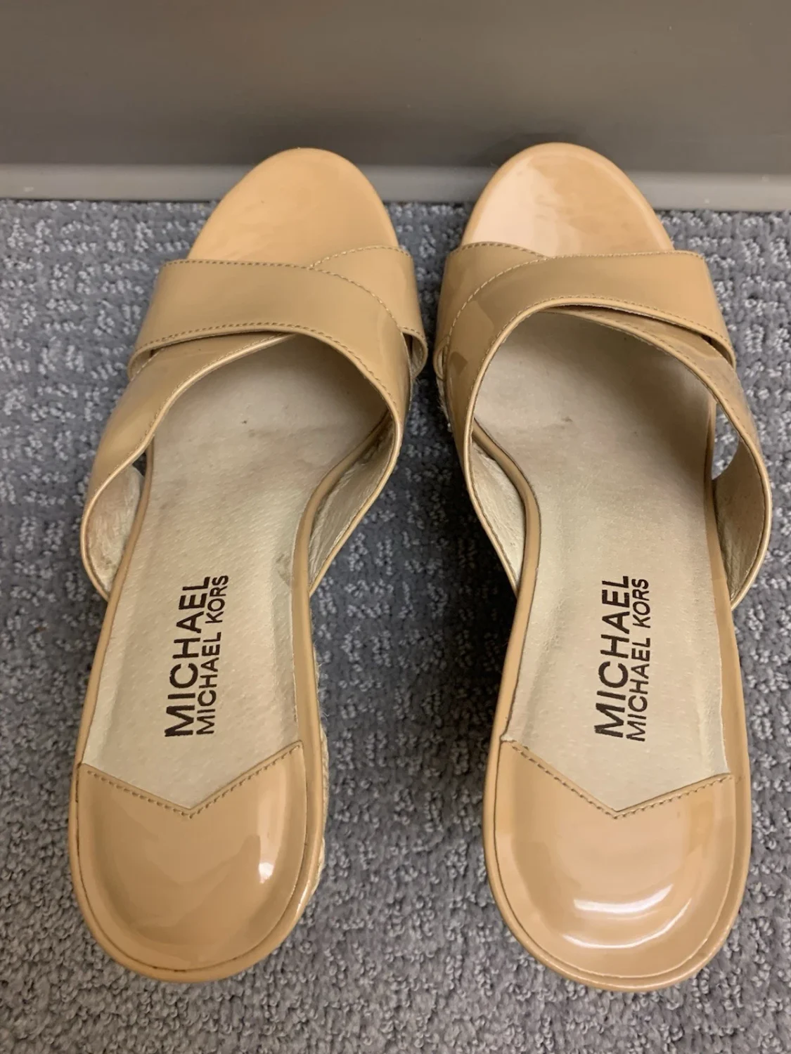 Michael Kors Espadrille 坡跟凉鞋 米色 一脚蹬 绑带 标志 女式 US 8 波西米亚-