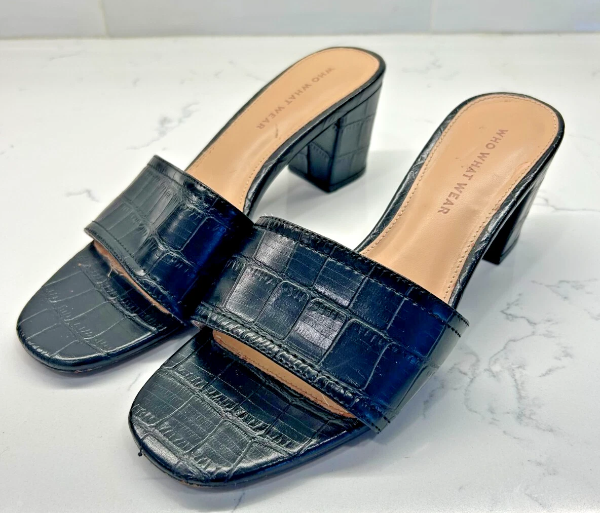 Who What Wear 黑色 Kalyn Croc 压花磨边高跟鞋 8 码-