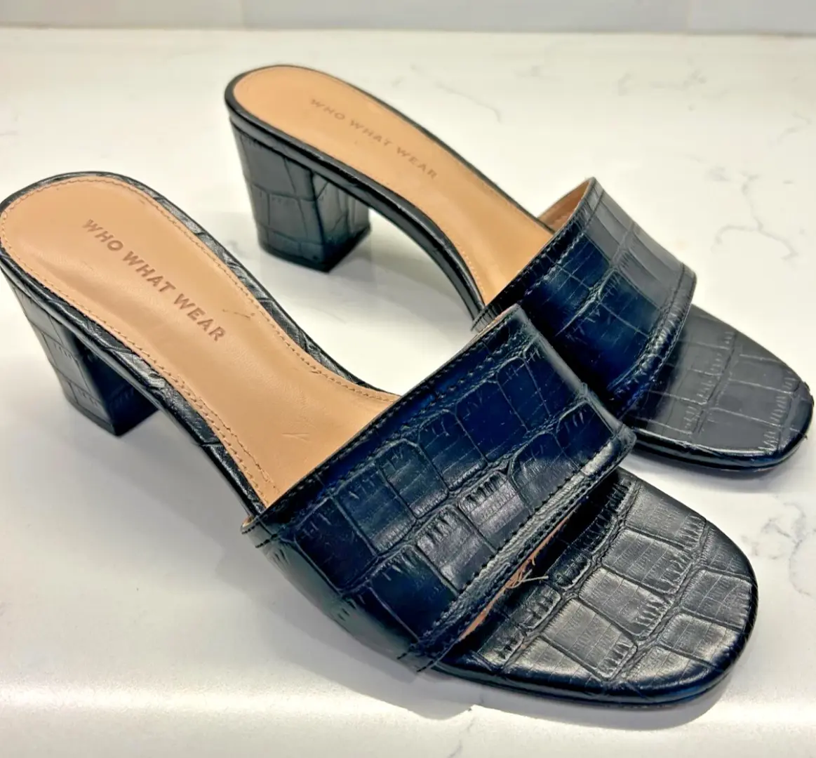 Who What Wear 黑色 Kalyn Croc 压花磨边高跟鞋 8 码-