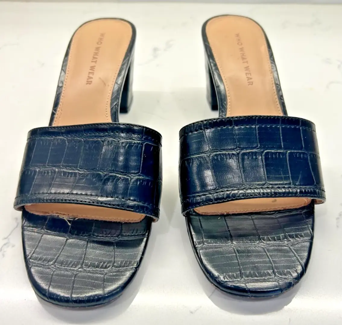 Who What Wear 黑色 Kalyn Croc 压花磨边高跟鞋 8 码-
