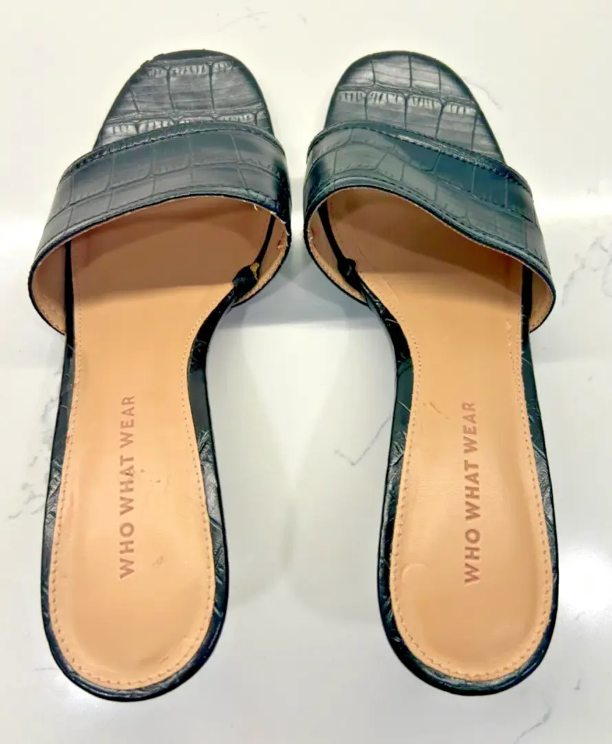 Who What Wear 黑色 Kalyn Croc 压花磨边高跟鞋 8 码-