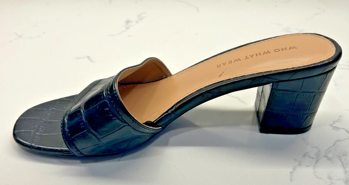 Who What Wear 黑色 Kalyn Croc 压花磨边高跟鞋 8 码-