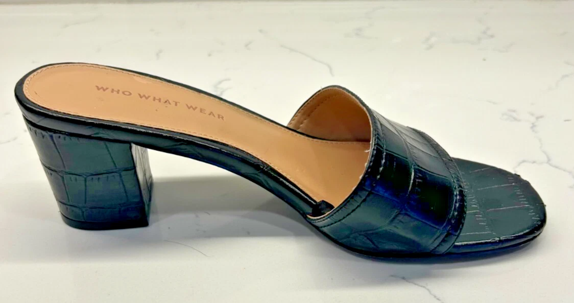 Who What Wear 黑色 Kalyn Croc 压花磨边高跟鞋 8 码-