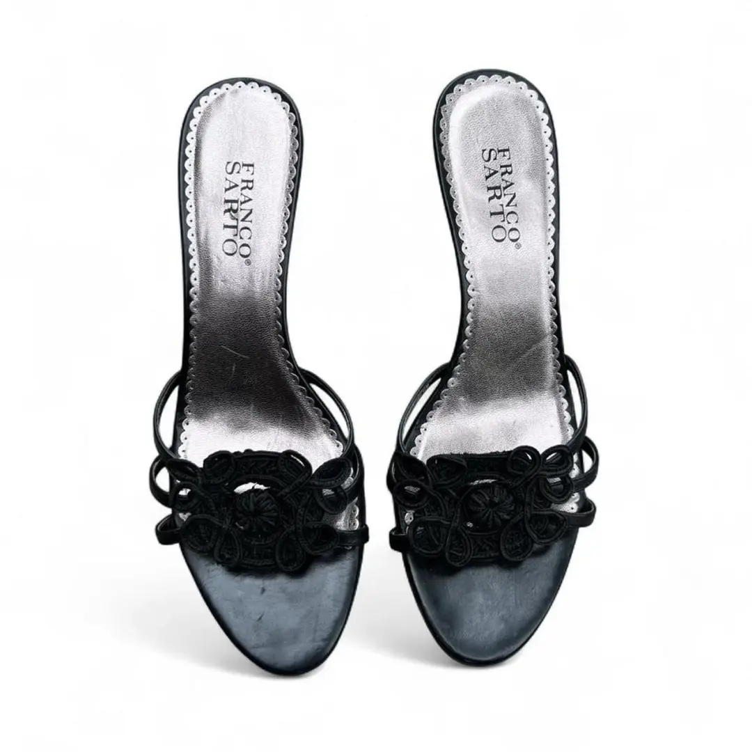 复古 Y2K Franco Sarto 黑色皮革系带高跟鞋 9.5 Witchy Whimsigoth-