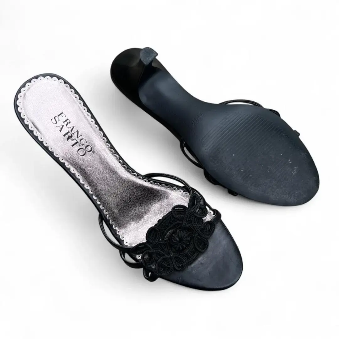 复古 Y2K Franco Sarto 黑色皮革系带高跟鞋 9.5 Witchy Whimsigoth-