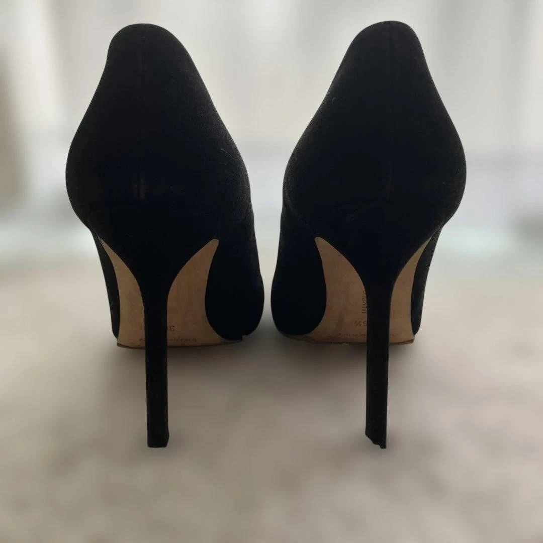 罕见 Manolo Blahnik 麂皮绒尖头皇家蓝色高跟鞋 36.5 码-