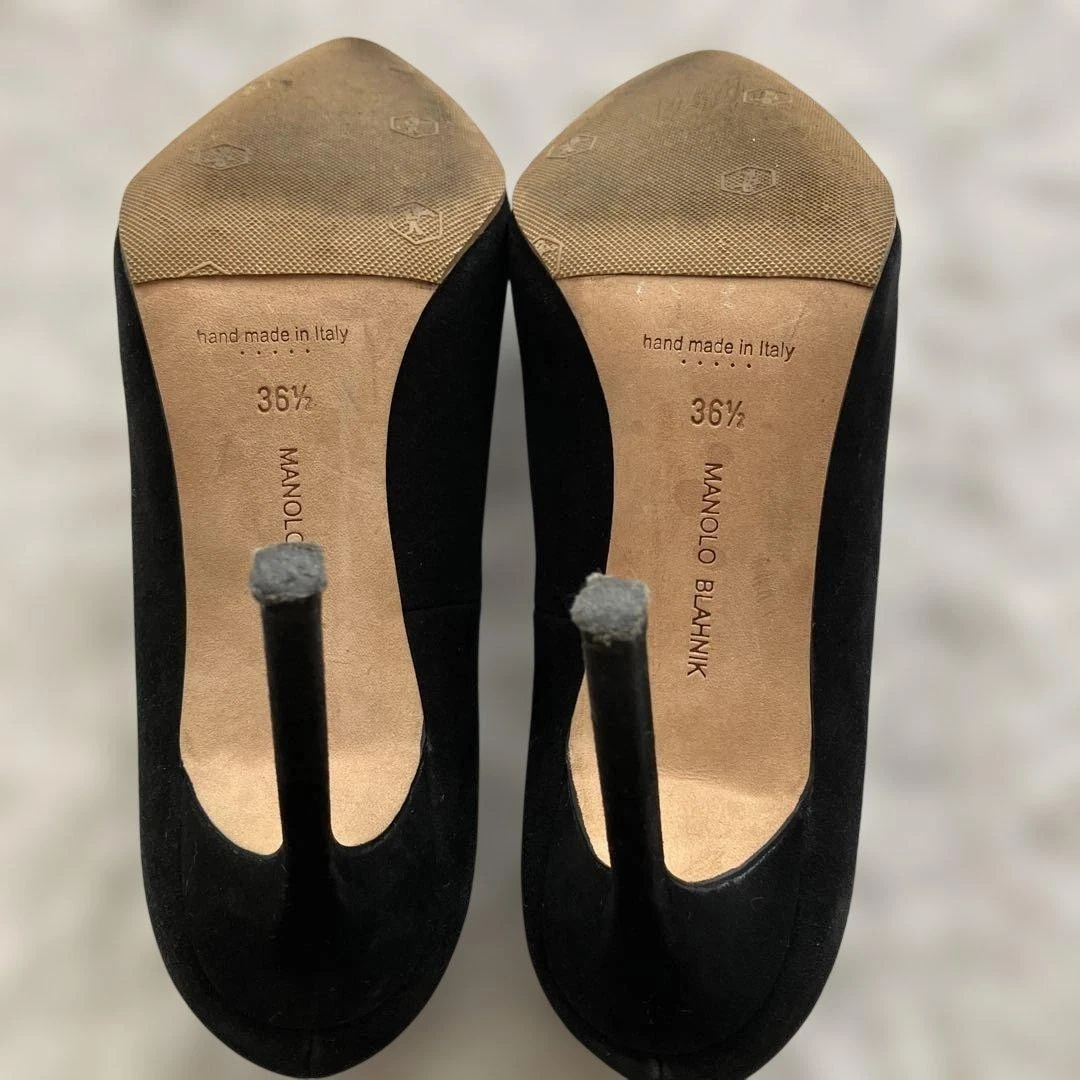 罕见 Manolo Blahnik 麂皮绒尖头皇家蓝色高跟鞋 36.5 码-