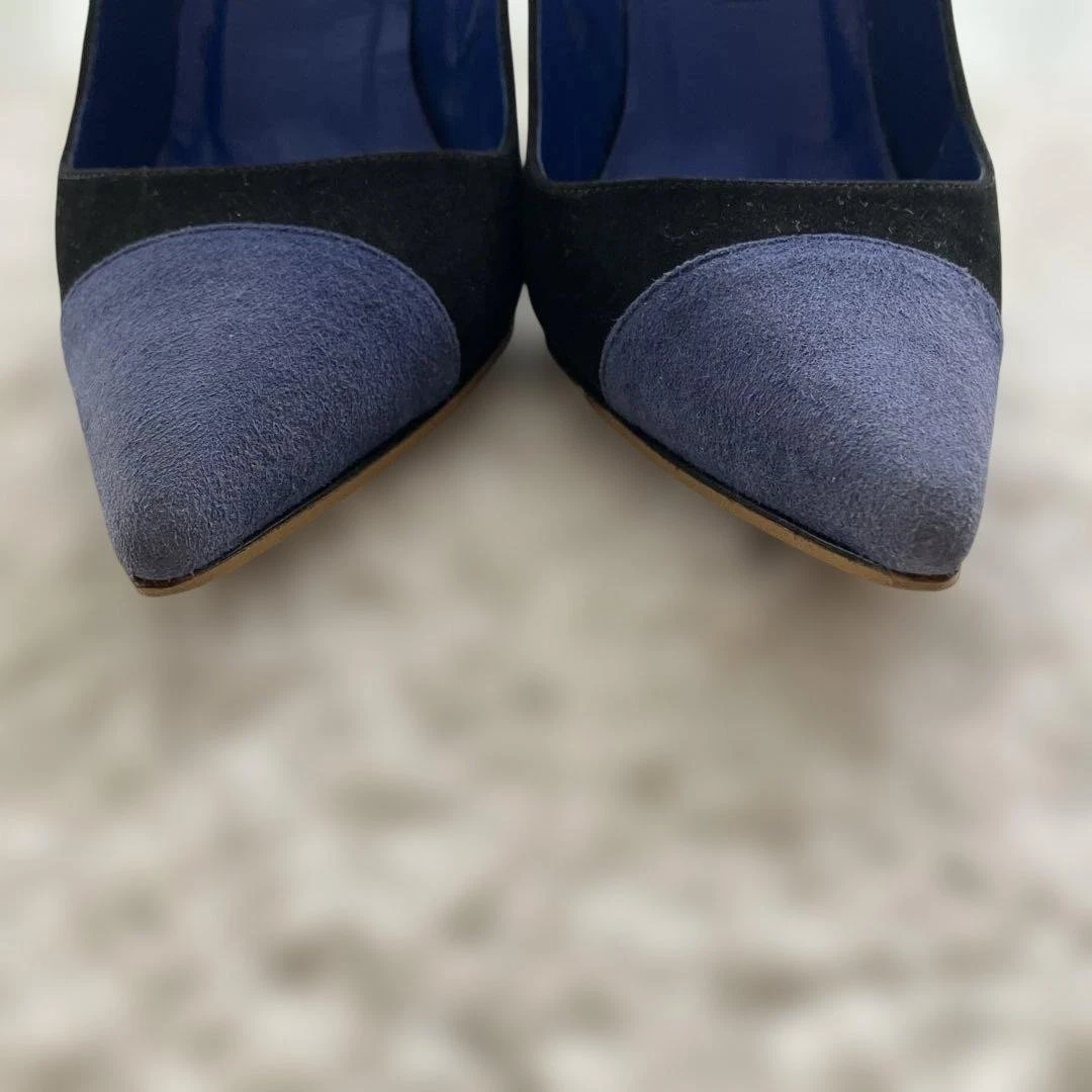 罕见 Manolo Blahnik 麂皮绒尖头皇家蓝色高跟鞋 36.5 码-