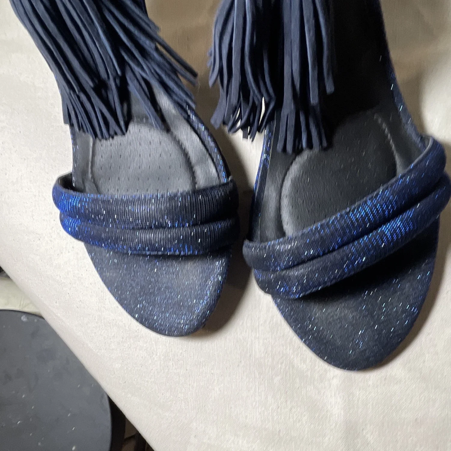 Kenneth Cole Reaction 女式海军蓝闪光绑带细高跟鞋踝带 7...-
