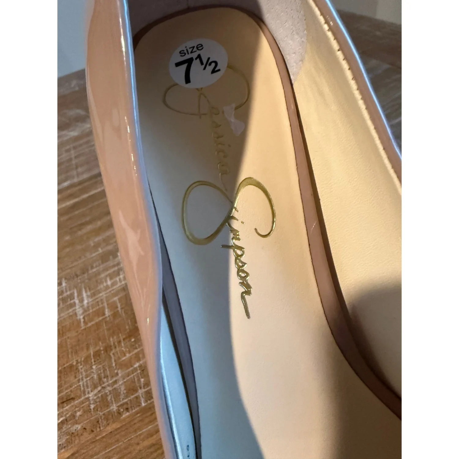 全新 Jessica Simpson 裸色专利平台高跟鞋 杏仁鞋头 7.5 米 38 JS-Dany-