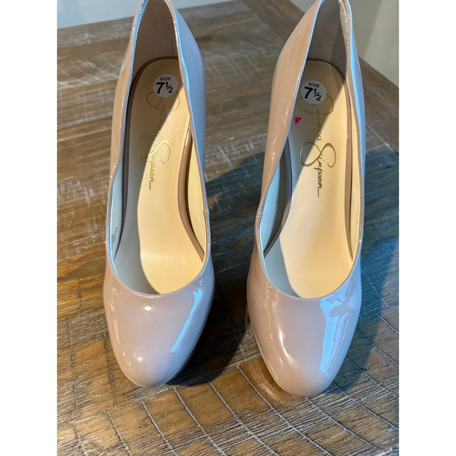 全新 Jessica Simpson 裸色专利平台高跟鞋 杏仁鞋头 7.5 米 38 JS-Dany-