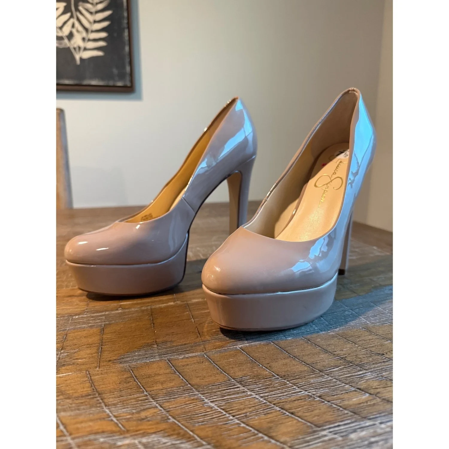 全新 Jessica Simpson 裸色专利平台高跟鞋 杏仁鞋头 7.5 米 38 JS-Dany-