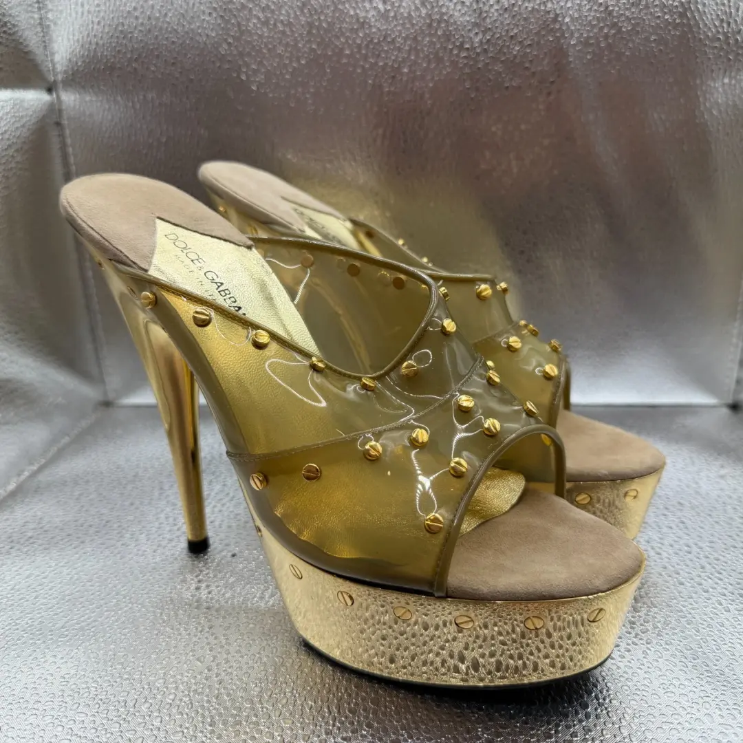 美国 9.5 码 Dolce & Gabbana 金属金色女式派对高跟鞋-