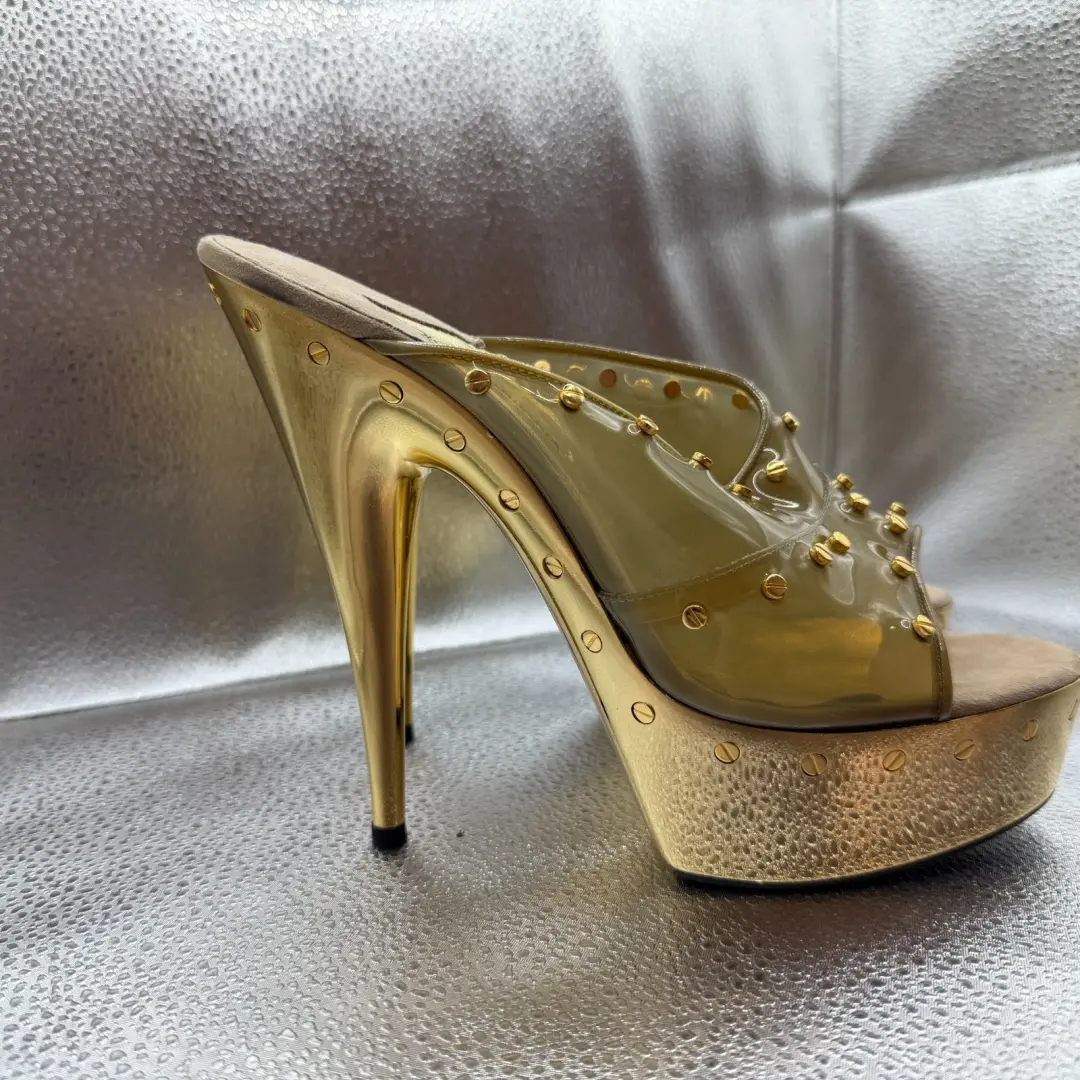 美国 9.5 码 Dolce & Gabbana 金属金色女式派对高跟鞋-