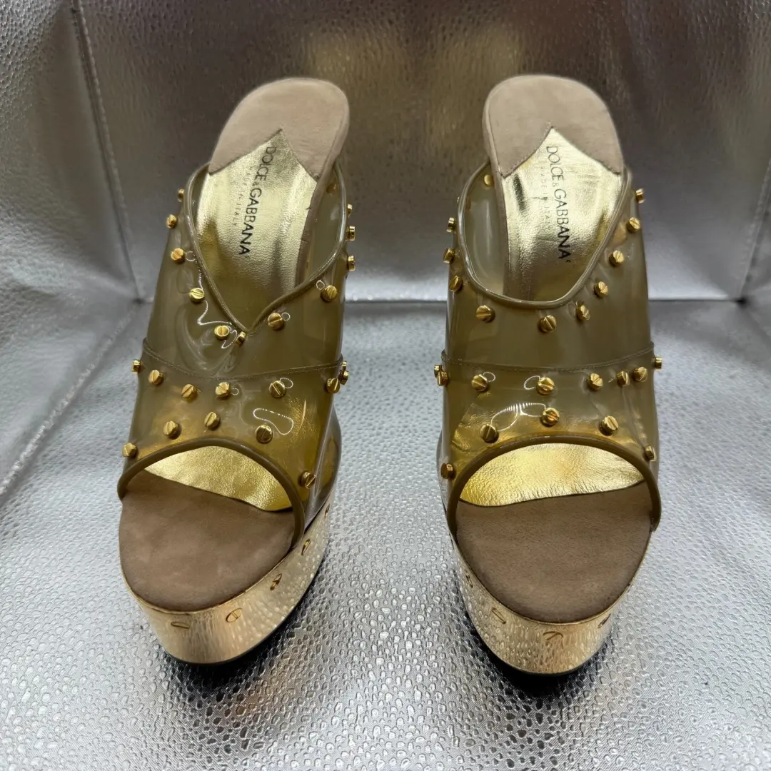 美国 9.5 码 Dolce & Gabbana 金属金色女式派对高跟鞋-