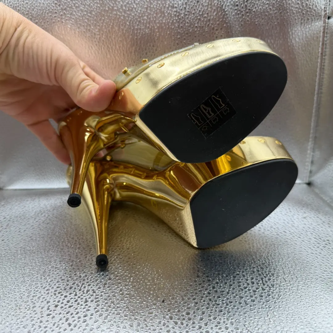 美国 9.5 码 Dolce & Gabbana 金属金色女式派对高跟鞋-