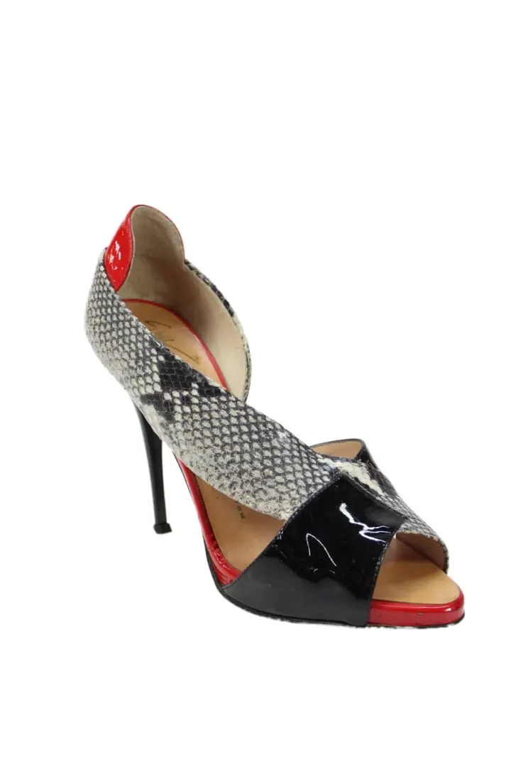 Giuseppe Zanotti Design 女式蛇皮印花高跟鞋黑色红色 39 9 码-