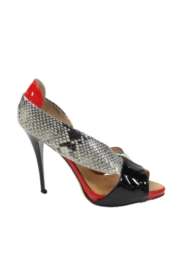 Giuseppe Zanotti Design 女式蛇皮印花高跟鞋黑色红色 39 9 码-
