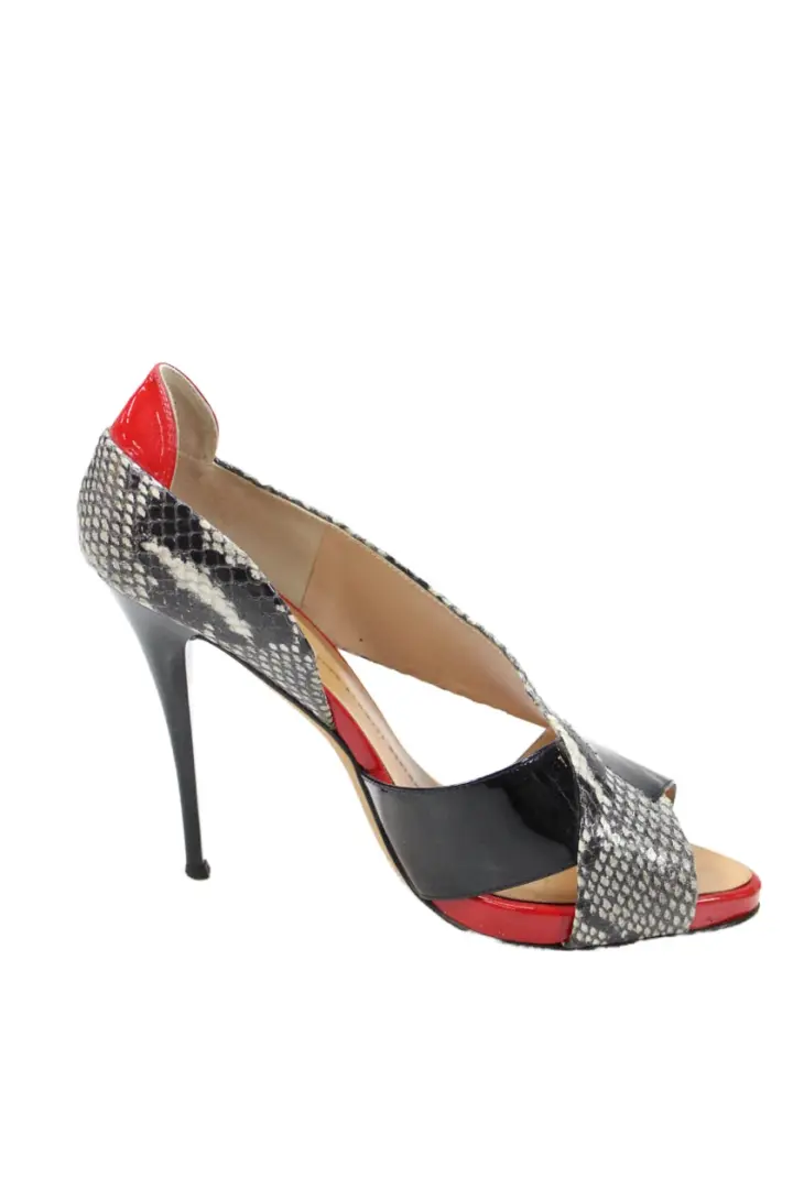 Giuseppe Zanotti Design 女式蛇皮印花高跟鞋黑色红色 39 9 码-