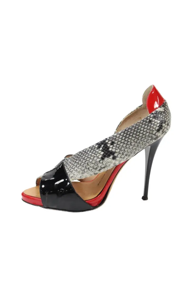 Giuseppe Zanotti Design 女式蛇皮印花高跟鞋黑色红色 39 9 码-
