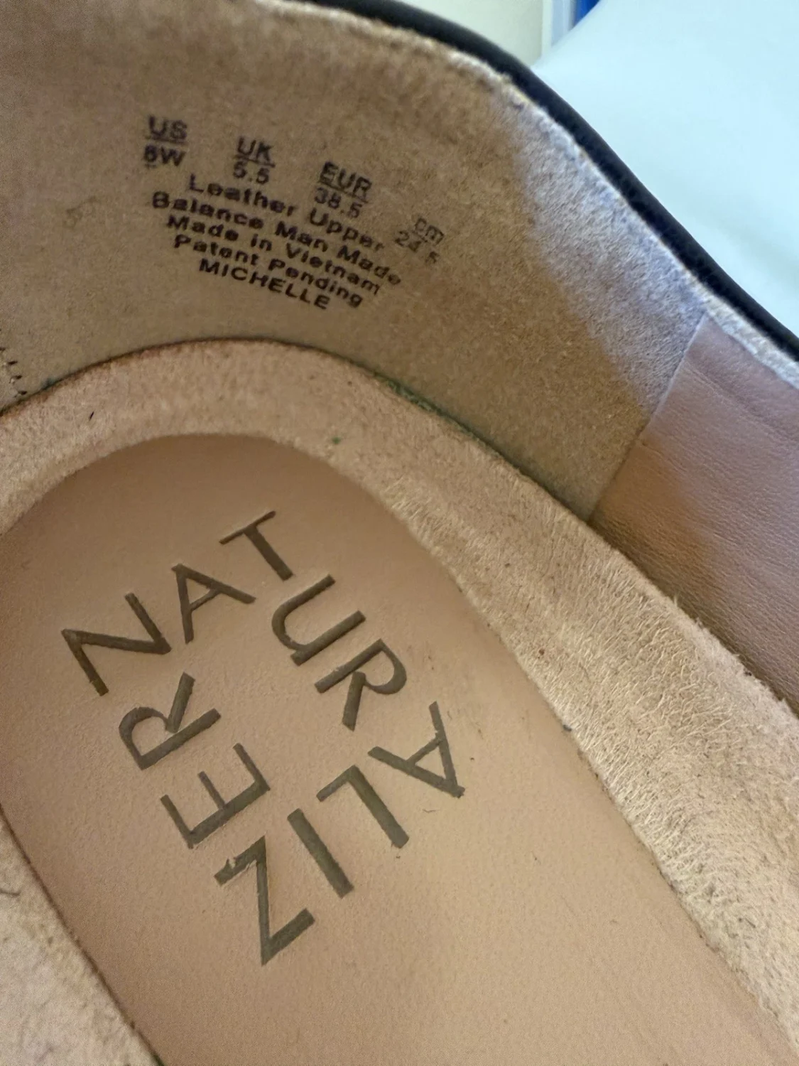 Naturalizer女式黑色皮革高跟鞋圆头粗跟懒人鞋舒适8W-