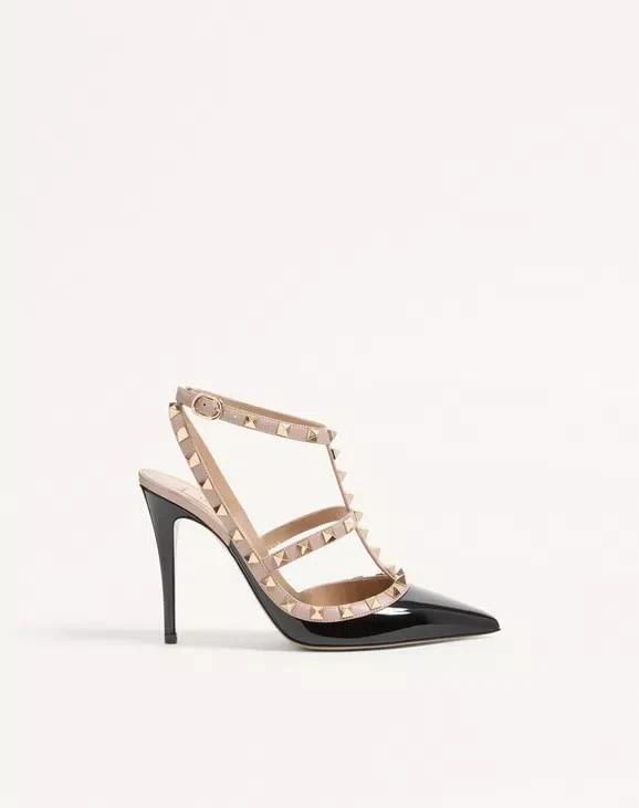 正品 Valentino 尺寸 11 PATENT ROCKSTUD CAGED PUMP 100 毫米 -