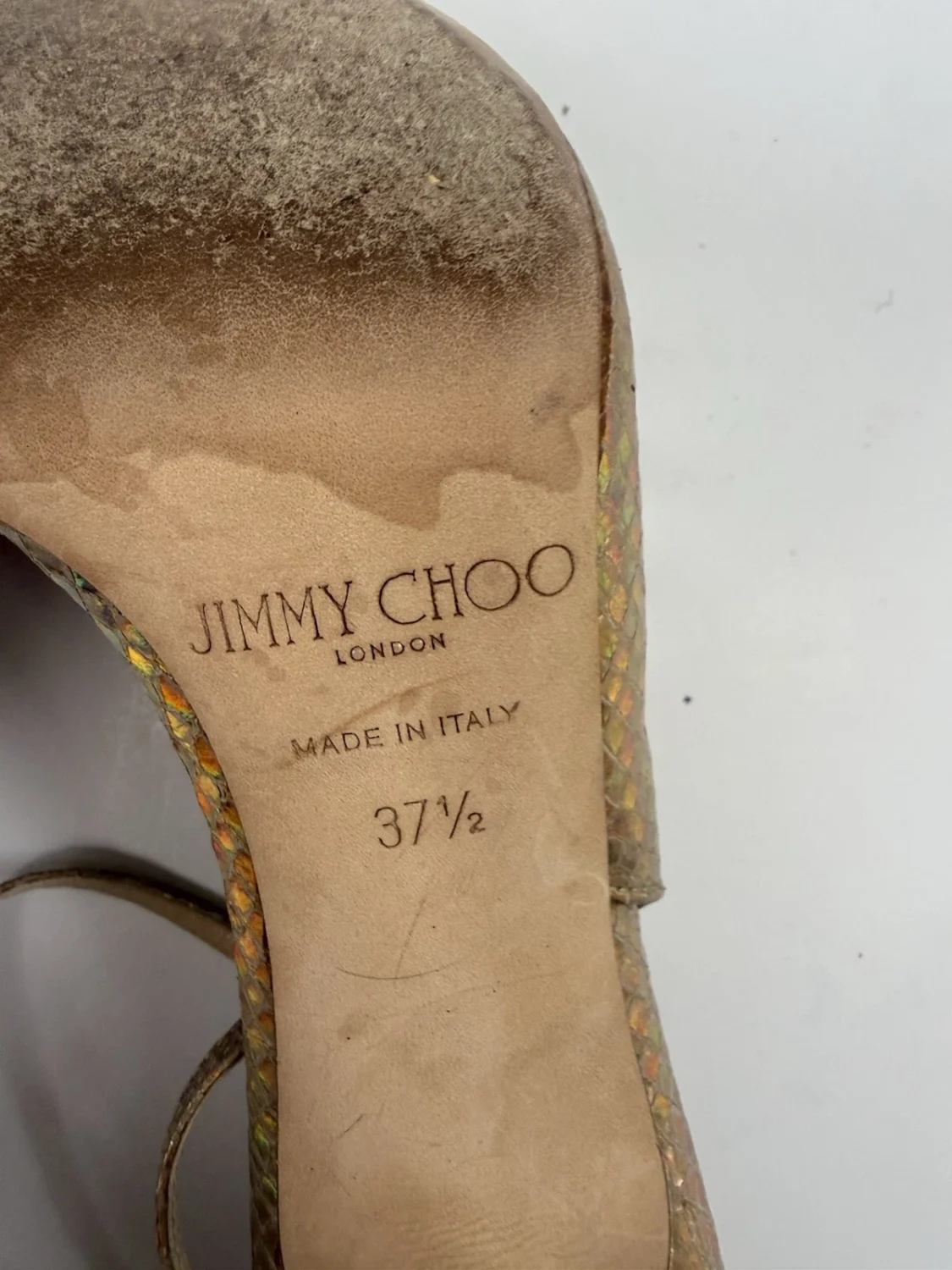 Jimmy Choo 金色金属绑带高跟鞋 37.5/US 7.5 踝婚礼拉斯维加斯夏季-