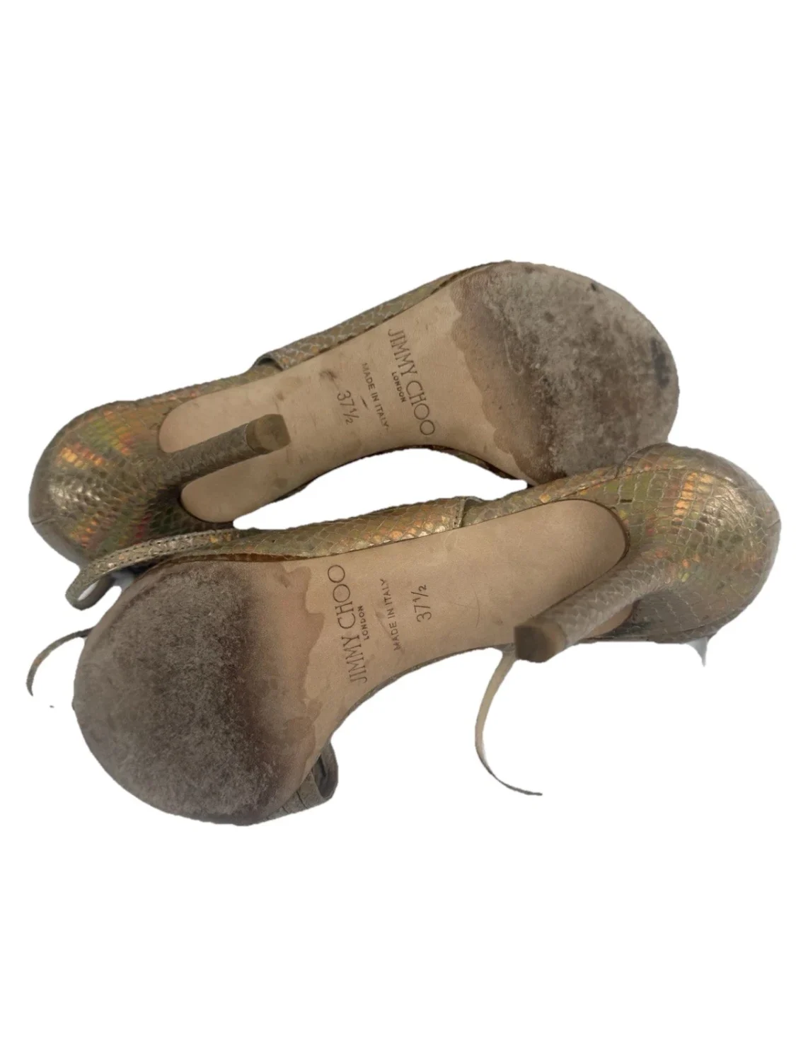 Jimmy Choo 金色金属绑带高跟鞋 37.5/US 7.5 踝婚礼拉斯维加斯夏季-