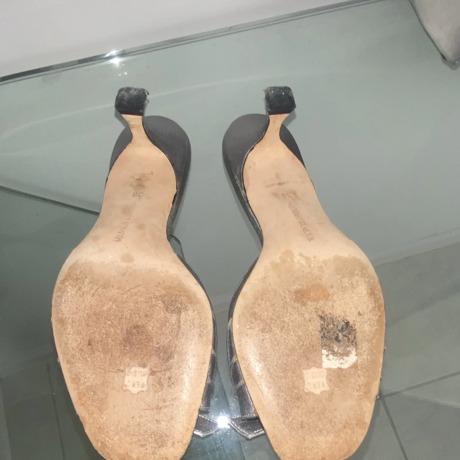 Manolo Blahnik 银色皮革蝴蝶结骡子高跟鞋女式 US 8 露趾懒人鞋-
