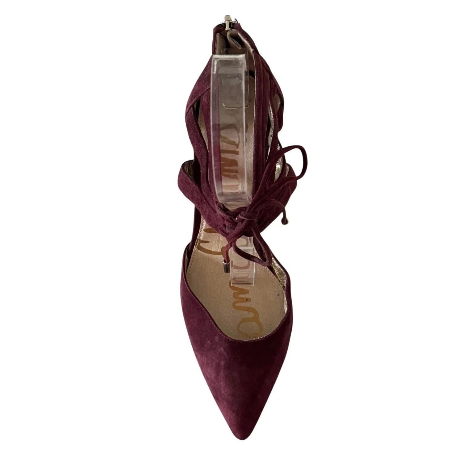 Sam Edelman 勃艮第麂皮绒系带笼尖头高跟鞋 US 9M EUR 40-