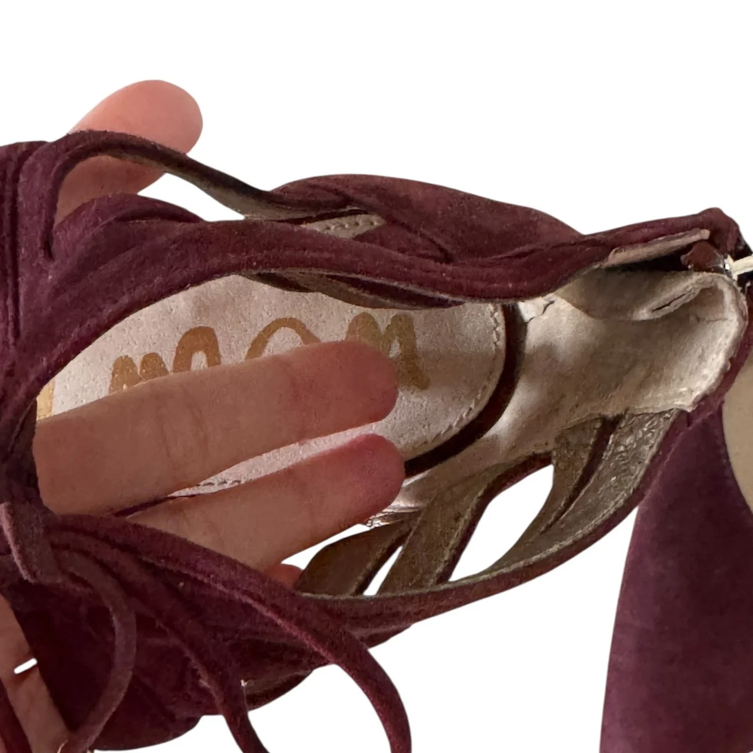 Sam Edelman 勃艮第麂皮绒系带笼尖头高跟鞋 US 9M EUR 40-