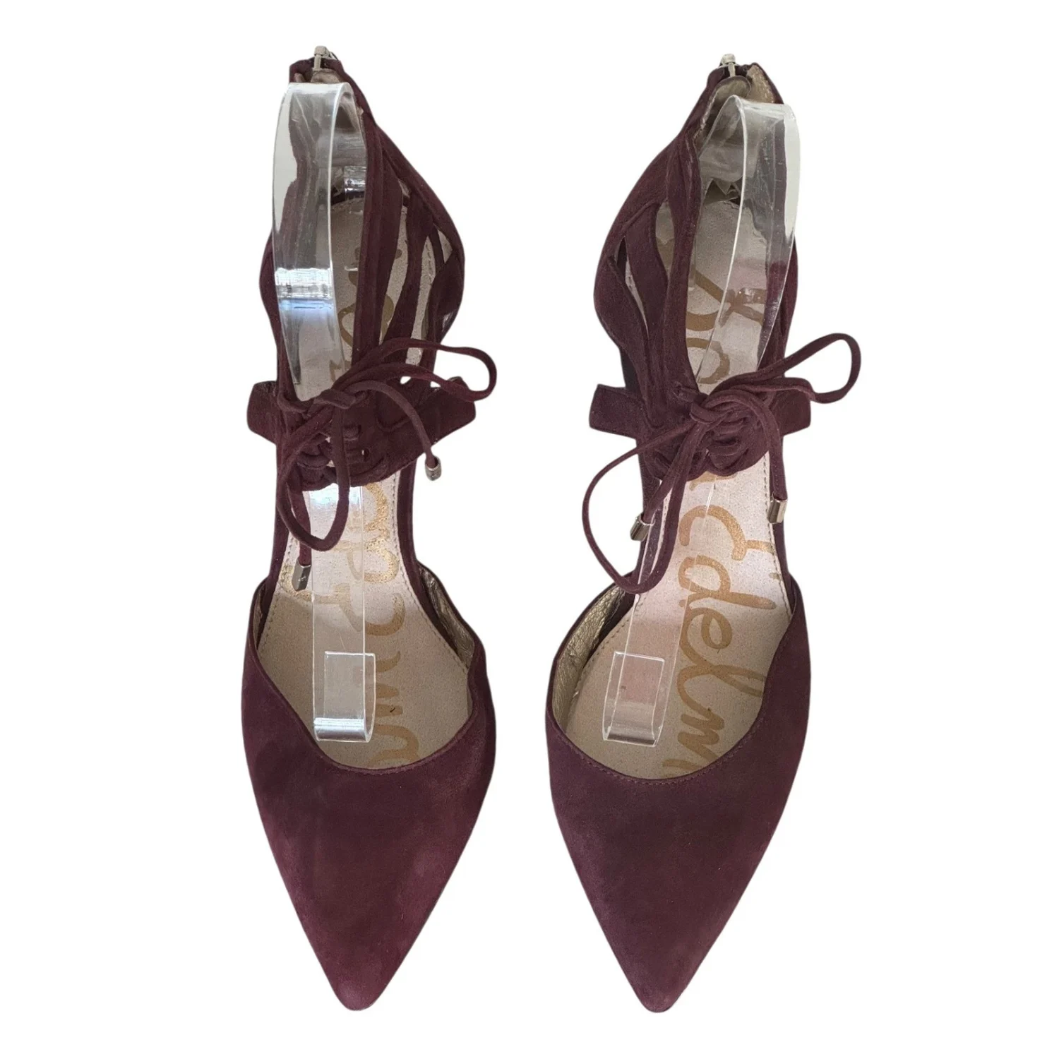 Sam Edelman 勃艮第麂皮绒系带笼尖头高跟鞋 US 9M EUR 40-